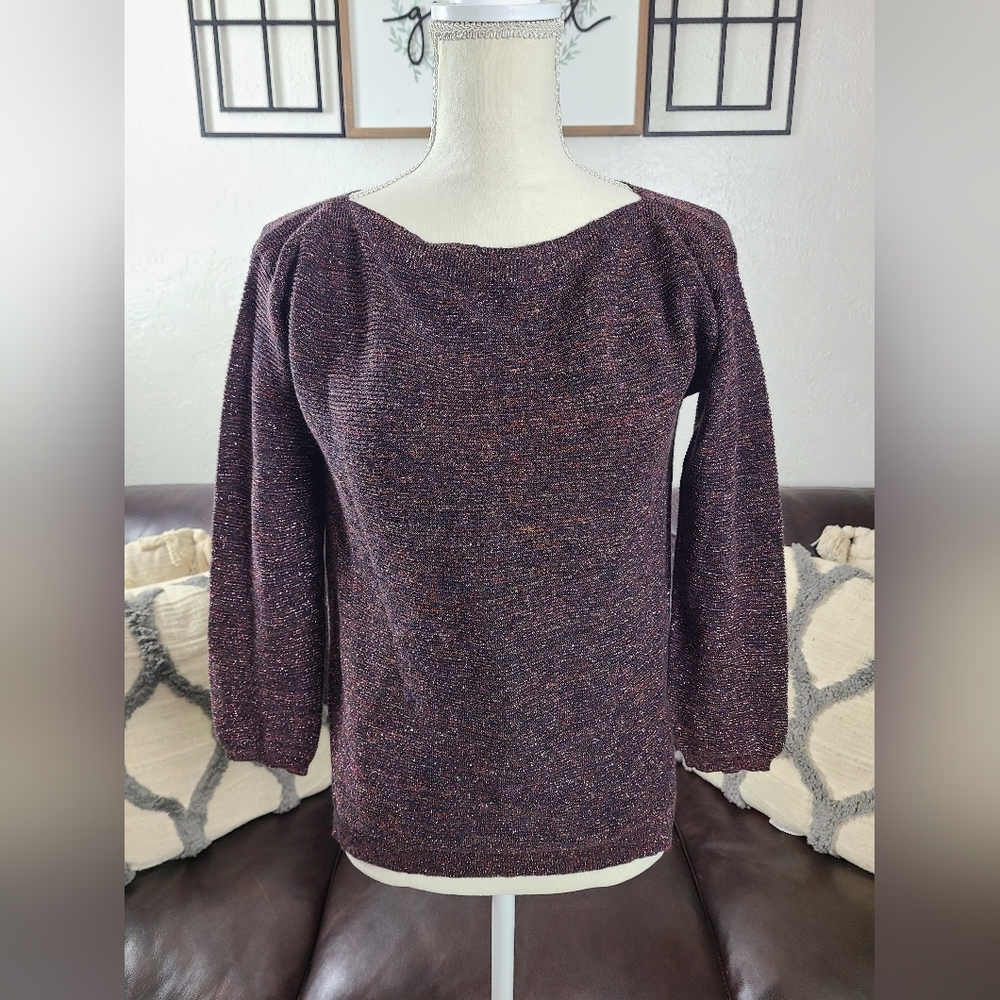 Anne Willi‎ Paris Beautiful Purple Shimmer Blouse Crew-Neck long Sleeve Size 1